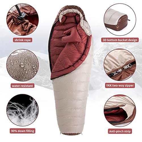 Naturehike Snowbird Mummy Down Sleeping Bag - Ultralight Duck Down Warm Sleeping Bag for Outdoor Camping (Gray Brown-L-560G)