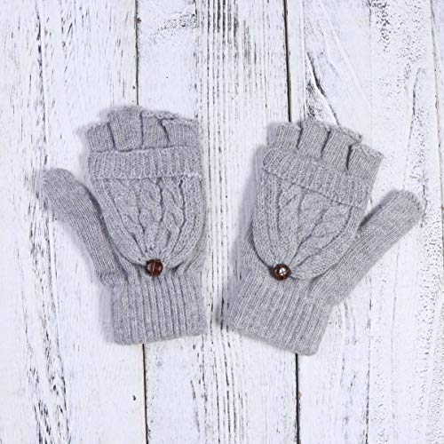 SOLUSTRE Women's Mittens Winter Mittens Warm Half Finger Gloves for Women, Flip Knitted Mittens Convertible Fingerless Gloves (Grey) White Mittens Ladies Mittens