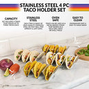 Nostalgia Tuesday Stainless Steel 4-Piece Taco Holder Tray Set, Holds Up to 12 Shells, Dishwasher, Oven and Grill Safe, Use As Baking Rack