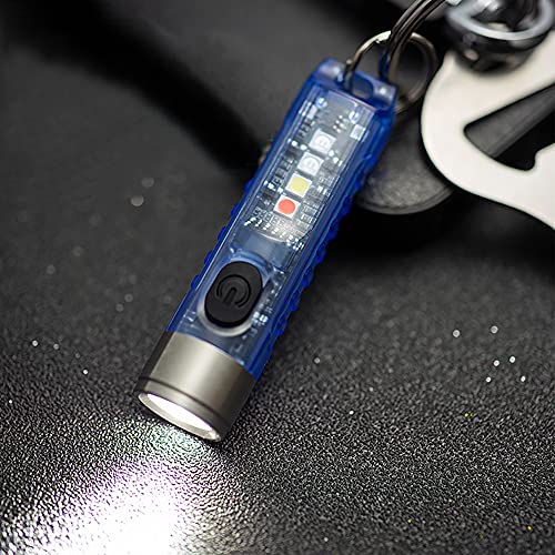 Mini Led Flashlight, Handheld Flashlight, 400 Lumens Outdoor EDC Rechargeable High Bright Multi-Functional Keychain Flashlight, with UV Light and Warning Light, P65 Water Resistant for Camping Hiking