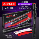 GearLight UV Black Light Flashlight S100 [2 Pack] - Mini Blacklight Ultraviolet Pen Lights for Leak and Hotel Inspection - Pet Urine, Bed Bug, Scorpion, Stain, and Dye Detector