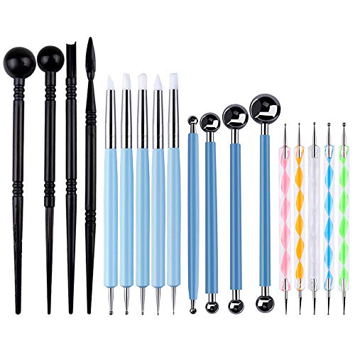 SENHAI 18Pcs Polymer Modeling Clay Sculpting Tools, Dotting Tools, Ball Stylus, Rubber Tips, Ceramic Clay Indentation Tools for Pottery Sculpture, Rock Painting, Art Carving Embossing
