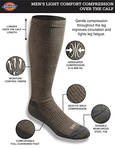Dickies Men's Light Comfort Compression Over-the-Calf Socks, Essential Worker Brown (2 Pairs), 12-15