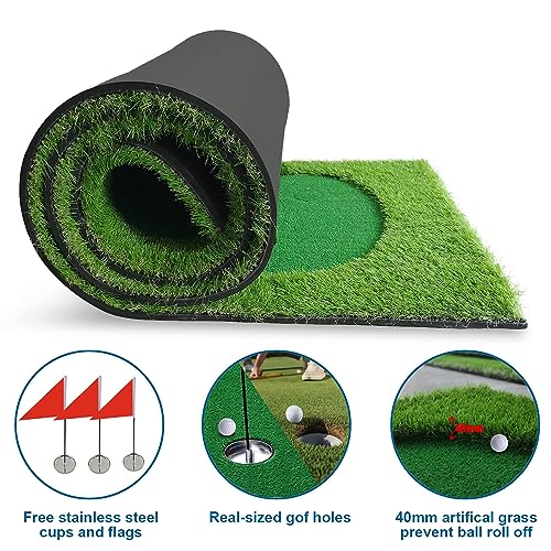 BOBURN Golf Putting Green/Mat-Golf Training Mat- Professional Golf Practice Mat- Green Long Challenging Putter for Indoor/Outdoor