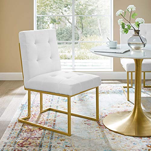 Modway EEI-3743-GLD-WHI Privy Gold Stainless Steel Upholstered Fabric Dining Accent Chair, White