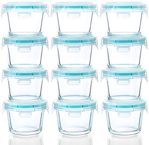 [12-Pack, 5oz]Mini Glass Food Storage Containers, Small Glass Jars with BPA-Free Locking Lids, Food containers, Airtight, Freezer, Microwave, Oven & Dishwasher Friendly