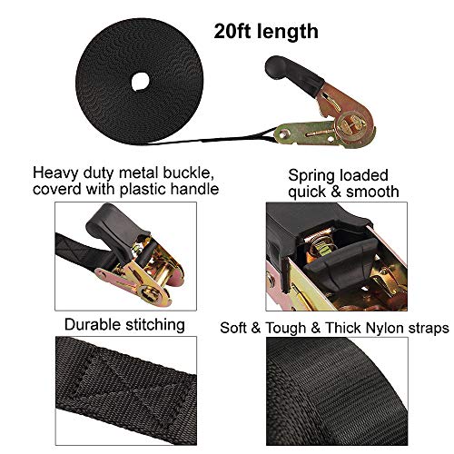 Endless Ratchet Tie Down Straps Heavy Duty Cargo Tie Downs, Durable Nylon Black Strap Down Ratcheting Securing Straps, Track Spring Fittings, Tie-Down Motorcycles, Trailer Loads, Kayak (20ft - 2 pack)