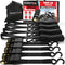 FORTEM Ratchet Straps, 1650lb Break Strength, 4 15ft Tie Down Strap Set, 4 Soft Loops, Motorcycle Straps Tie Downs, Cargo Straps for Trucks, Rubber Handles, Coated Metal Hooks, Carry Bag (Black)