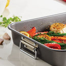 Farberware Nonstick Bakeware 11-Inch x 15-Inch Roaster with Flat Rack, Gray,Grey