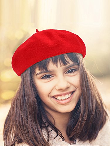 SATINIOR Beret Hat Kids Beret French Beanie Cap Artist Wool Hat Girls Beret Artist Costume for Children Kids Girls, Red, 50 to 54 cm