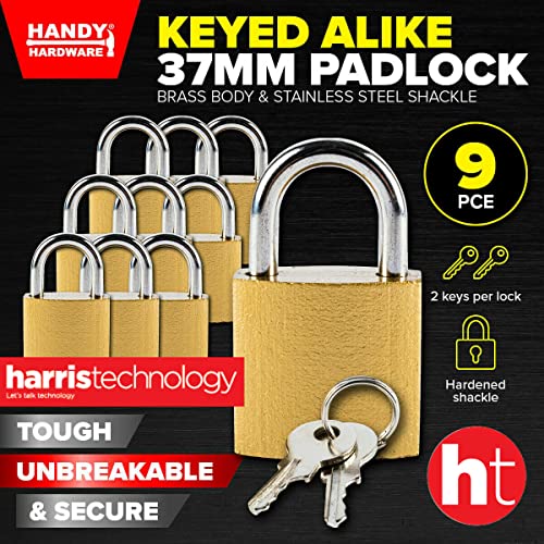 [9PCE] Handy Hardware Keyed Alike Padlocks, High-Security Locks with Same Key and Durable Stainless Steel Shackle