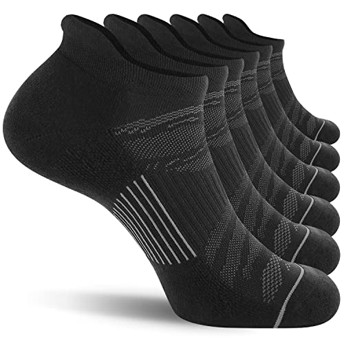 FITRELL 6 Pack Men's Ankle Running Socks Low Cut Cushioned Athletic Sports Socks 7-9/9-12/12-15, Black+grey, 12-15