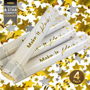 Gold Confetti Poppers 4 Pack | Confetti Cannon Party Poppers Confetti Shooter for Events Birthday Celebration | Bulk Streamer Blaster Cannon Star Launcher | Large Prank Package Gun Tube Stick