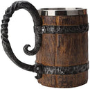 ZNZNANG Viking Wood Style Beer Mug,Wood Imitation Barrel Stainless Steel Beer Mug,Vintage Bar Handmade Wooden Beer Mug (Wooden Barrel Beer Mug 550ML)