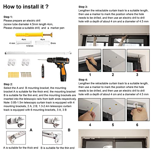 YXHOMME Ceiling Curtain Track, Telescopic Ceiling Mount Curtain Track System Adjustable Room Divider Track Set (2.8ft-5ft)