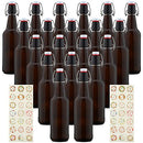 20 Pieces Amber Beer Bottles with Flip Caps, Glass Bottle Airtight Seal with Flip Top Stoppers for Home Brewing and Fermentation of Alcohol Kombucha Tea Wine Coffee Beverage Homemade Soda (11oz)