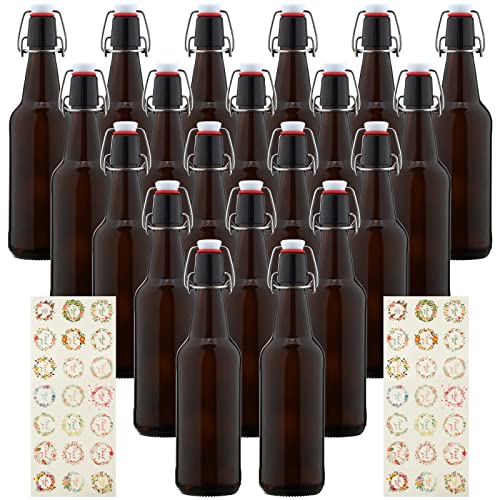 20 Pieces Amber Beer Bottles with Flip Caps, Glass Bottle Airtight Seal with Flip Top Stoppers for Home Brewing and Fermentation of Alcohol Kombucha Tea Wine Coffee Beverage Homemade Soda (11oz)