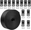 1 Inch Wide 10 Yards Black Nylon Heavy Webbing Strap+12 Set Plastic 1 Inch Flat Side Release Buckles and Tri-Glide Slides