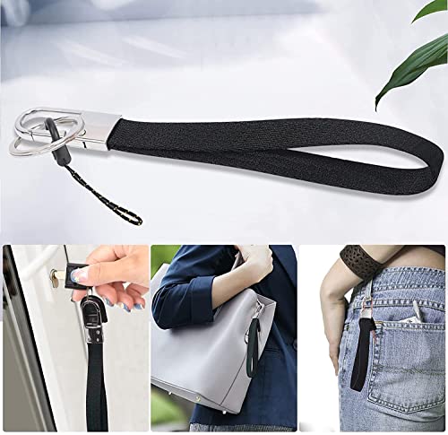 FYY Lanyards for Keys, Pack of 2 Wrist Lanyard and Neck Lanyard for ID Badges Wristlet Strap Keychain Holder Lanyard with 2 Key Rings and 2 Strings Black