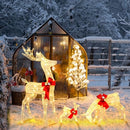 Costway 3 Pieces Lighted Reindeer Family Set, Pre-lit Christmas Decoration w/ 230 LED Lights, Stakes, Indoor Outdoor Light up Holiday Decor for Yard Patio Lawn Garden Party