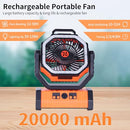 𝟮𝟬𝟬𝟬𝟬𝗺𝗔𝗵 Camping Fan Battery Powered Fan with LED Lantern, Portable Camping Fan for tents, 8H Timer & 270°Osicllating Fan Rechargeable Battery Operated Fan, USB Desk Fan Beach Fan with Hook