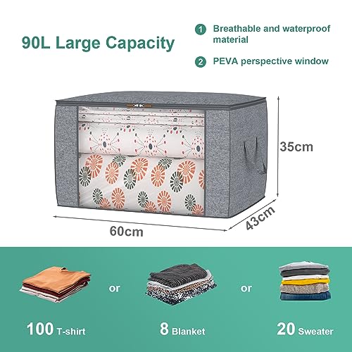 Ufurniture 75L Under Bed Storage Bag,3Pcs Foldable Underbed Storage Organizer Containers with Clear Window, Reinforced Handles,Zippers