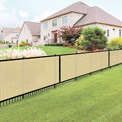 E&K Sunrise 6' x 25' Beige Fence Privacy Screen, Commercial Outdoor Backyard Shade Windscreen Mesh Fabric 3 Years Warranty (Customized Set of 1