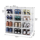 12PCS Shoe Storage Box Sneaker Display Case Plastic Clear Stackable Shoe Organizer Transparent Container Extra Large 35x25x19cm