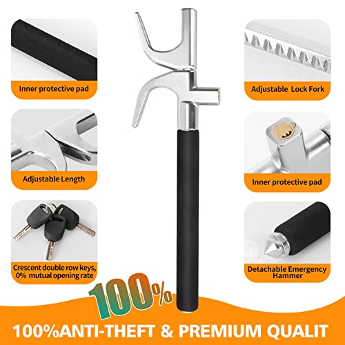 Steering Wheel Lock, Universal Vehicles Wheel Lock, The Club Steering Wheel Lock Anti-Theft Device, The Club Steering Wheel Lock Car Lock Security for Auto/Truck/SUV/Van/Trailer, 3 Keys