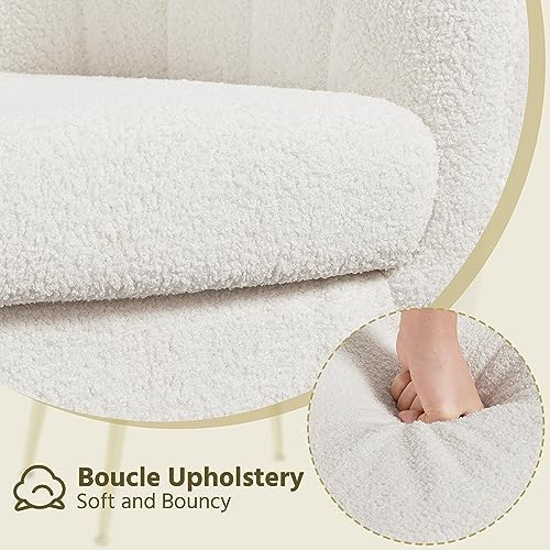 Yaheetech Sherpa Fabric Accent Chair, Modern Cozy Vanity Chair with Gold Metal Legs, Boucle Fabric Armchair with Removable Seat Cushion for Living Room Bedroom Office Guest Room, Ivory