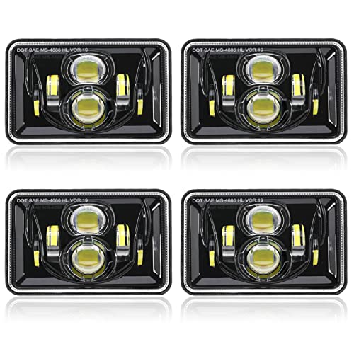 Auxbeam 4x6 LED Headlights, 4PCS 60W DOT Approved Rectangular H4651 H4652 H4656 H4666 H6545 Headlight Compatible with Kenworth Freightliner Peterbilt Ford Probe Oldsmobile Cutlass ?Black