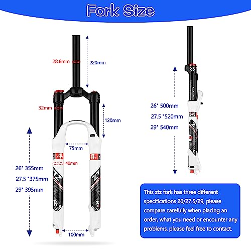 ZTZ MTB Air Suspension Fork，Fit for 26/27.5/29 inch Mountain Bike, 120mm Travel, Rebound Adjust, QR 9mm, Manual/Remote Lockout, XC/AM Mountain Bike Front Fork, Ultralight