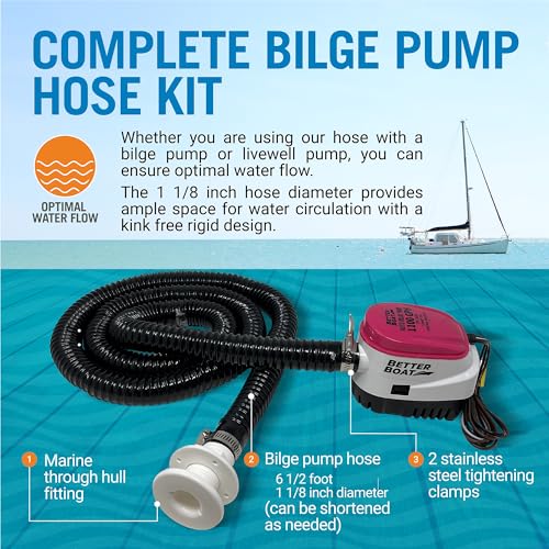 1 1/8 Bilge Pump Hose Kit for Boats Bilge Pump Hose Adapter with Thru Hull and Discharge Bilge Pump Outlet Fitting 6.5 Ft Hose 1-1/8 Bilge Hose or 3/4 Inch Option Jet Ski or Boat Bilge Pump Kit