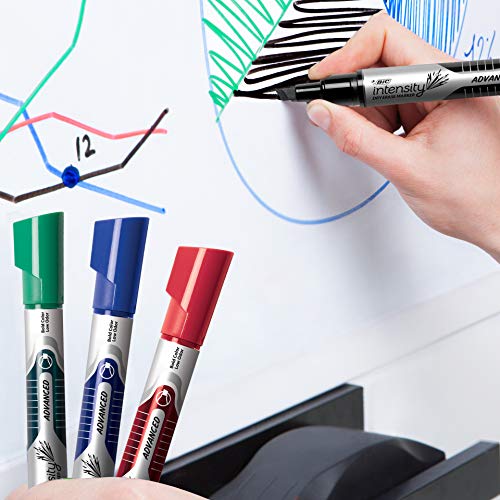 BIC Intensity Advanced Whiteboard Markers, Dry Erase Chisel Tip, Bulk Pack of 4, Low Odour, Non Toxic, Soft Grip, Black