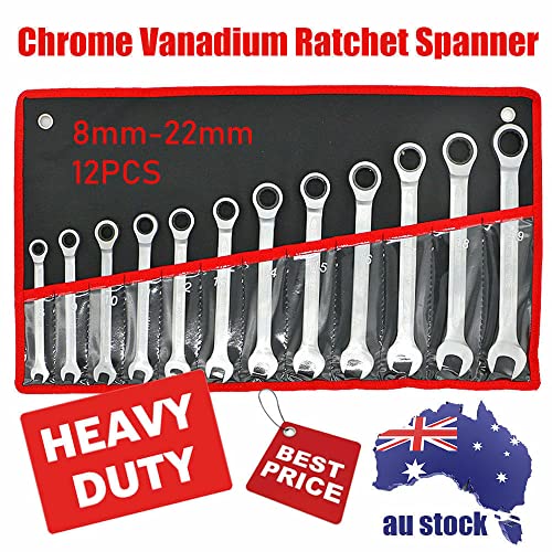 12Pcs 8MM-22MM Ratchet Spanner Set Metric ND-0326 + Rolling Bag Hand Tool Kit