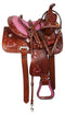 Horse Saddlery IMPEX Premium Leather Western Barrel Racing Horse Saddle Tack, Free Matching Leather Headstall, Breast Collar & Reins, Size 14" to 18" inches Seat Available (Pink Inlay, 15.5)