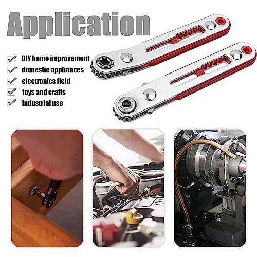 Bestgle 2 Pcs Mini Ratchet Wrench Set Flat Head & Elbow Head Cr-V Steel Reversible Ratcheting Wrenches with 1/4" Hex Drive Socket High Torque Offset DIY Hand Tools for Screwdriver Bits