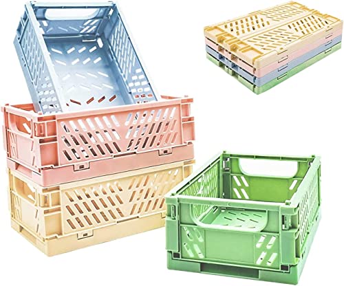 4Pcs Mini Foldable Desk Crates Storage Box, Plastic Stackable Table Basket Organizer , Mini Storage Baskets for Office Kitchen Bathroom(5.9 x 3.8 x 2.2 inch)