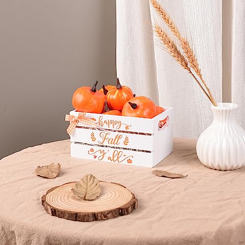 10 Pcs Fall Pumpkin Mini Wood Crate Set Happy Fall Y'all Table Centerpiece Artificial Pumpkins Fall Table Decor Harvest Tiered Tray Decorations with Ribbon for Kitchen Dining Table Home Decor