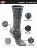 Dickies Women's Dri-Tech Moisture Control Crew Socks Multipack, Black Heathered (6 Pairs), 6-9