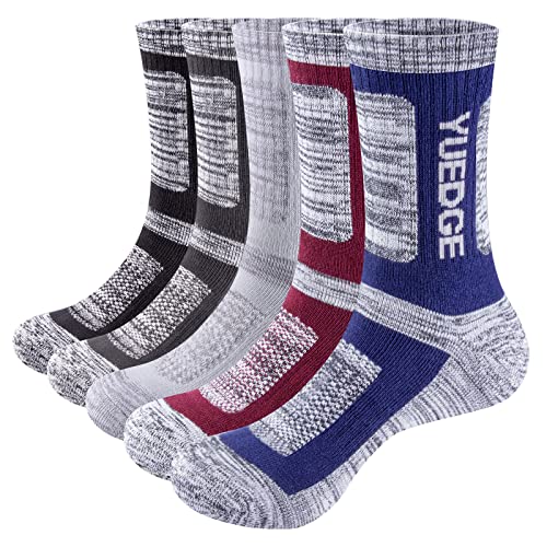 YUEDGE Mens Walking Hiking Socks Cotton Moisture Wicking Cushioned Training Athletic Sports Crew Socks for Men Size 9-11,5 Pairs Black