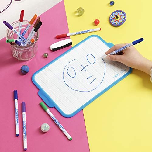 BIC Velleda Double-Sided Dry Erase Whiteboard - 19 x 26 cm with Blue Whiteboard Marker and Eraser - Mini Whiteboard for Office or Home Use