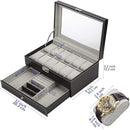 Readaeer Black Leather Watch Box Jewelry Display Case with Drawers, Jewelry Box (12 Slots with 2 Layers)