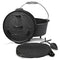 VOUNOT Dutch Oven 4.25 liters, Cast Iron Fire pot, Pre-Seasoned, With Carry Bag, Feet, Lid Lifter, Spiral Handle and Slot for Thermometer, for Camping, Cooking Baking