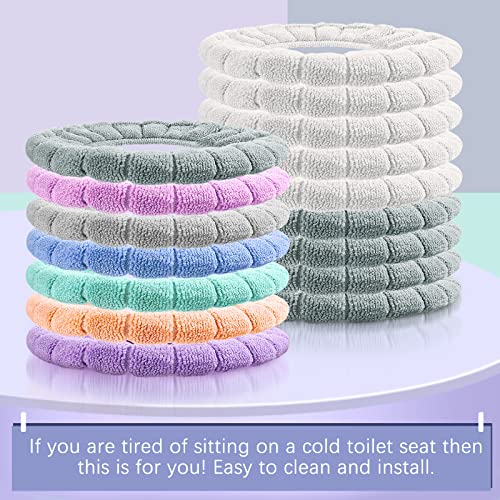 Reginary 16 Pcs Thicker Toilet Seat Cover Pads Bathroom Soft Toilet Seat Warmer Stretchable Washable Fibre Cloth Toilet Seat Cushion Cover Toilet Seat Cover, Easy Installation