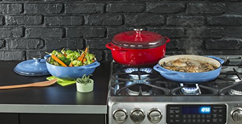 Lodge 3.6 Quart Enameled Cast Iron Oval Casserole with Lid – Dual Handles – Oven Safe up to 500° F or on Stovetop - Use to Marinate, Cook, Bake, Refrigerate and Serve – Caribbean Blue