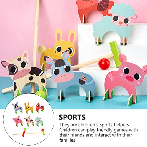 TOYANDONA Kids Croquet Set, Cartoon Wooden Animal Croquet Set Funny Lawn Games for Boys Girls