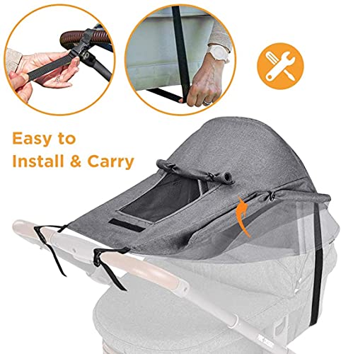 LXLUOO Baby Stroller Sun Cover,Baby Carriage Awning, Pram Sunshade, with Viewing Window for Strollers Pushchairs UV Protection Water Resistant Easy to Install (Gray)