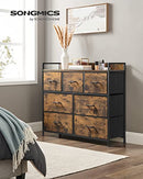 SONGMICS Dresser for Bedroom, Chest of Drawers, Clothes Organizer Storage Unit, 7 Fabric Drawers with Handles, Metal Frame, Rustic Brown and Ink Black ULTS137B01