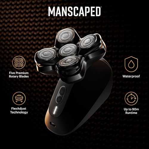 MANSCAPED® The Dome Shaver™ PRO Head Shaver for Bald Men – Five Rotary Blade Design with SkinSafe® & FlexAdjust Technology, Waterproof, USB-C & Wireless Charging Compatible with Travel Lock